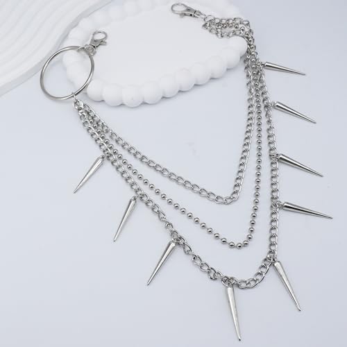 Layered Pants Chain keychain for Women Men Punk Wallet Chains Hiphop Jeans Keychain Halloween Jewelry - style: D-bullet chain1