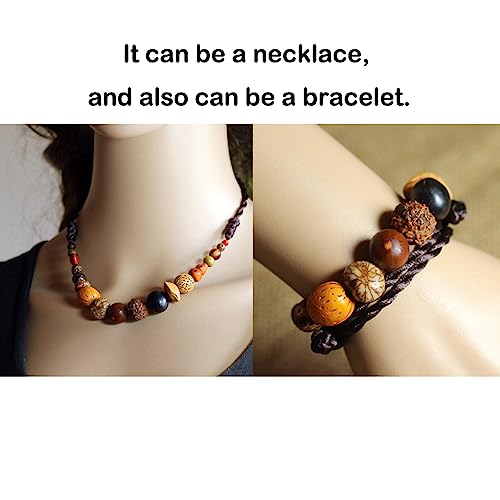 COLORFUL BLING Natural Chunky Wooden Beads Statement Necklace Boho African Tribal Collar Choker Bib Necklace Hippie Vacation Jewelry for Unisex Men Women - color: Bodhi seed
