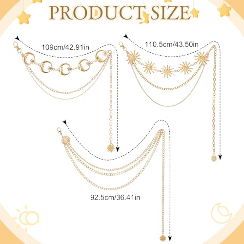 3Pcs Layered Waist Chains for Women Gold Multilayer Metal Adjustable Fashion Accessories Dress Hip Chain Belt - style: Boho Gold Sunflower