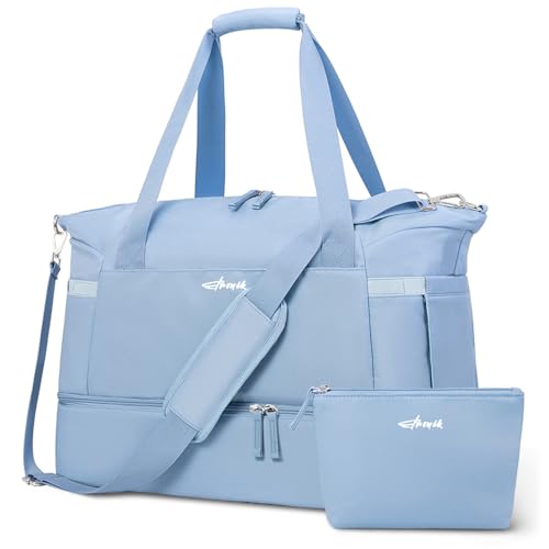 ETRONIK Gym Bag for Women, 45L Carry On Travel Duffel Bag with Shoes Compartment, Weekender Overnight Bag with Wet Pocket for Women, Travel, Gym, Weekend, Large Size - color: Blue, size: Large