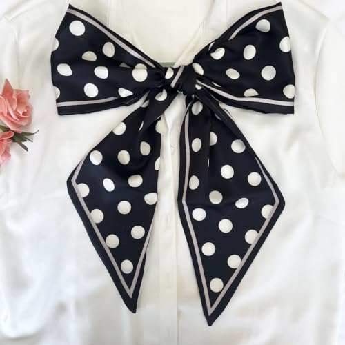 Silk Head Scarf for Hair Fashion Headwrap for Women Lightweight Neck Tie - color: X006-black Wave Point