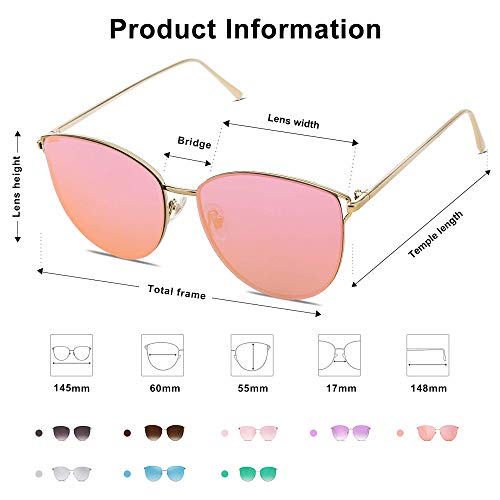 SOJOS Mirrored Flat Lens Fashion Sunglasses for Women SJ1085 - color: Gold/Gold Pink