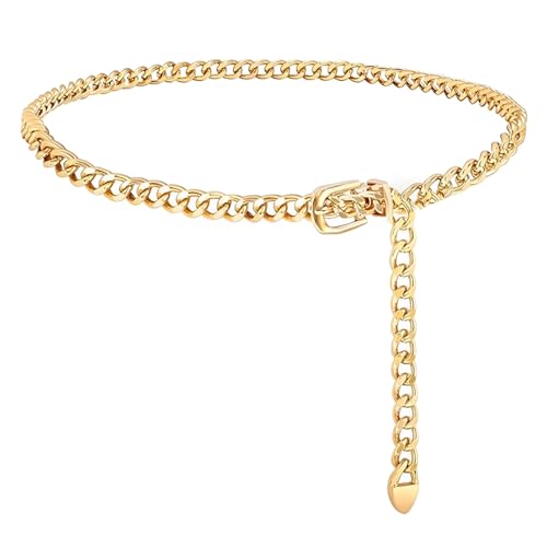 Gold Chain Belt For Women Adjustable Waist Belt Fashion Metal Dress Belts For Jeans Dresses Body Link Waist Chain - size: XL: Fits waist 35.5-41.5 inches, style: Gold