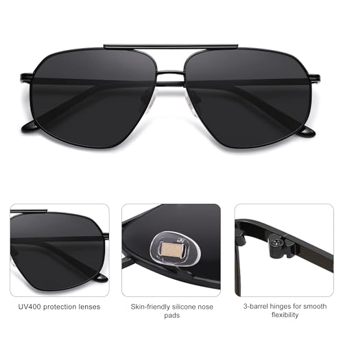 SOJOS Retro Hexagon Aviator Sunglasses for Women Men Trendy Vintage UV400 Protection Shades SJ1200 - color: Black/Grey