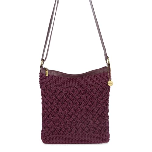 The Sak Lucia Crossbody Bag in Crochet, Convertible Purse with Adjustable Shoulder Strap - color: Black Cherry Weave