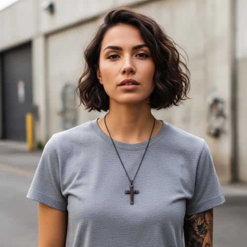 Cross Necklace for Men Vintage Wooden Cross Necklaces Wood Crucifix Pendant Christian Jewelry Gift for Men - color: Black Surround