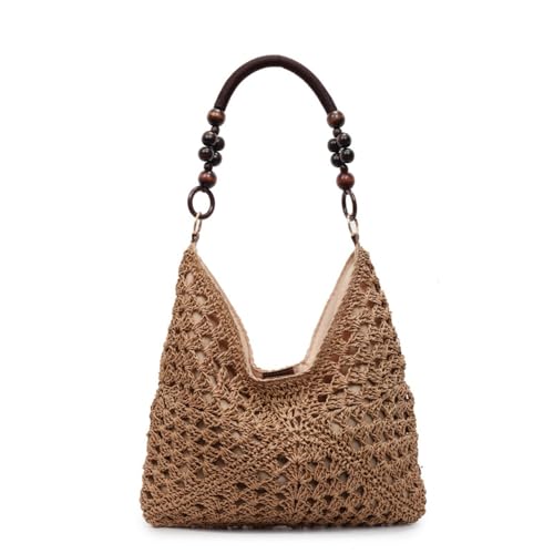 OANEXX Summer Straw Hobo Bags for Women Boho Woven Mesh Beach Tote Bag Large Capacity Crochet Vacation Shoulder Handbag - color: Brown
