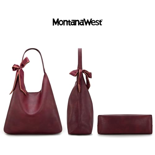 Montana West Slouchy Hobo Bag for Women Shoulder Purses and Handbags with Scarf - color: Burgundy Red