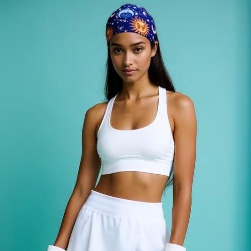 1 Pack Boho Headbands Stretch Paisley Print Bandana Headband Criss Cross Hair Bands Knotted Head Wrap Yoga Daily for Women and Girls (Blue Cosmic) - color: Blue Cosmic