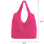 Hand-woven Soft Large Straw Shoulder Bag Boho Straw Handle Tote Retro Summer Beach Bag Rattan Handbag - color: Pink