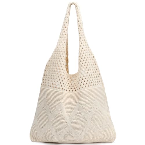 EIMMBD Crochet Bags for Women Beach Totes Bags Aesthetic Summer Tote Shoulder Hippie Bag Knit Bag - color: Standard Beige-a