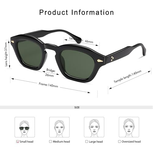 Appassal Small Retro Square Sunglasses for Women Mens Rectangle Sunnies AP3680 - color: Black/Green