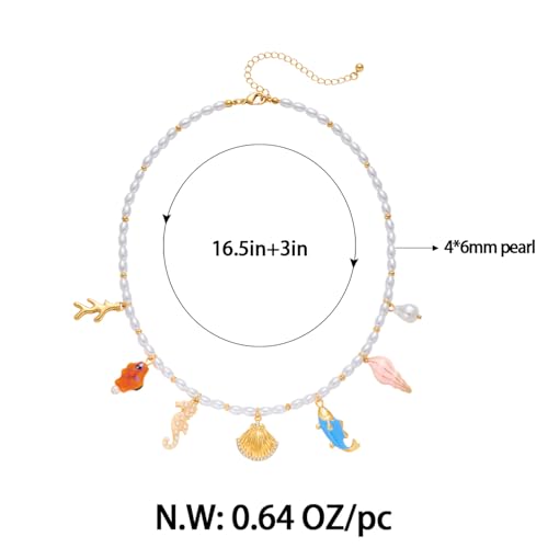 Pearl Choker Necklaces With Multi Beach Charms Shell Conch Starfish Jewelry - style: XL22601A