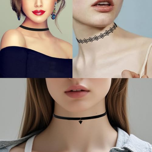 YEEQIN Black Choker Necklaces for Women Chokers Black Velvet Choker Necklaces Set Classic Gothic Tattoo Lace Choker - color: 6PCs Lace Choker Necklaces