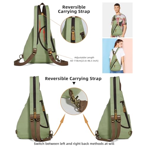 KL928 Canvas Sling Bag - Small Crossbody Backpack Shoulder Casual Daypack Rucksack for Men Women(MatchaGreen) - color: Canvas-matchagreen
