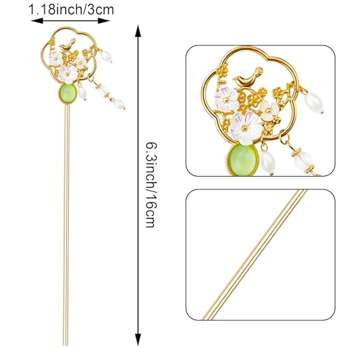 10PCS Gold Decorative Vintage Retro Pearl Gold Metal Hair Sticks Pins with Pendants Chinese Hanfu Asian Flower Butterfly Hair Chopsticks Hair Bun Updo Holders Long Thick Hair Accessories for Women