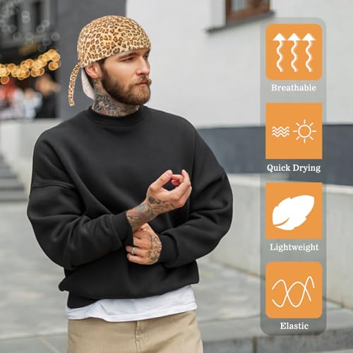 DOCILA 3 Pcs Do Rags for Men Skull Cap Bandana Hat Breathable Helmet Linner Beanie - color: Yellowbrownbeige