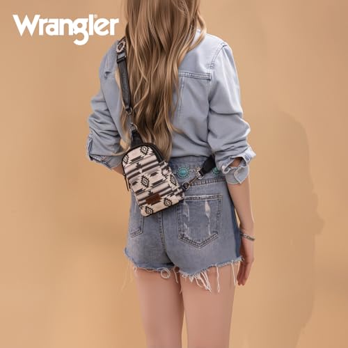 Wrangler Small Sling Bag for Women, Leather Crossbody Bags Cross Body Purse Fanny Packs with Adjustable Strap for Gift - color: Western-black