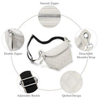 Women's Quilted Crossbody Waist Pack, PU Leather Fanny Pack Sling Bag with Adjustable Belt, Small Shoulder Purse for Travel, Daily Use (Off-white) - color: D-off White