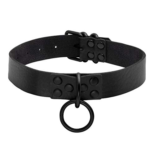 Eigso Vintage Punk Goth Studded Rivet Pu Leather Collar Choker Necklace with Spikes Adjustable - color: E-Black