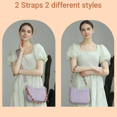 Herald Small Summer Crossbody Bags for Women, Beach Handmade Straw Woven Pocketbooks Handbag Shoulder Purse - color: Purple