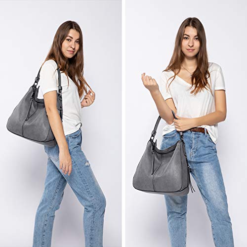 Realer Hobo Crossbody Bags for Women Designer Faux Leather Hobo Handbags Retro Large Size Shoulder Bag Bucket Purse - color: Dark Gray-gun Black Hardware（15.2"）, size: Large-15.2 inch