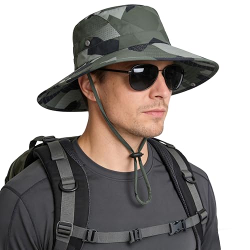 Sun Hat for Men Women UV Protection Wide Brim Fishing Hats Breathable UPF 50+ Boonie Bucket Hats Beach Safari Hiking Garden - color: 1 Pack Cp Deepgrey