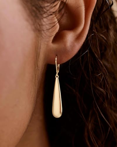 Dangle Earrings for Women, 14K Gold/White Gold Plated Dainty Leverback Drop Earrings Hypoallergenic Leverback Dangle Modern Jewelry Everyday Wear Gift for Women - color: teardrop gold