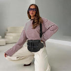 Crossbody Bags for Women, Large Vegan Leather Trendy Bum Bag - color: Black+glossy Black Chain