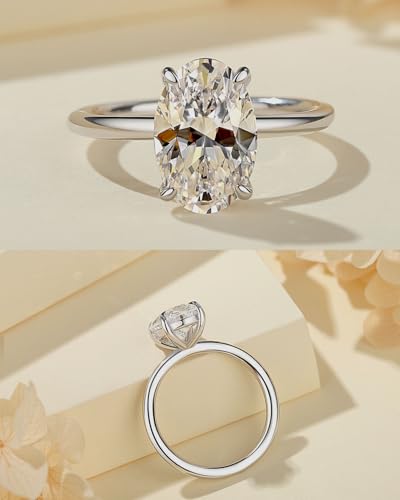 1.5CT/3.5CT/5.5CT Elongated Oval Cut Engagement Rings for Women,Simulated Diamond Promise Ring,925 Sterling Silver 18K Yellow Gold Plated Ring - color: White Gold(3.5CT), size: 4