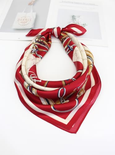 ANDANTINO 100% Mulberry Silk Square Scarf for Hair-25.6" X25.6'' Women Men Natural Silk Neckerchief Digital Printed Headscarf - color: Dark Red&creamy White