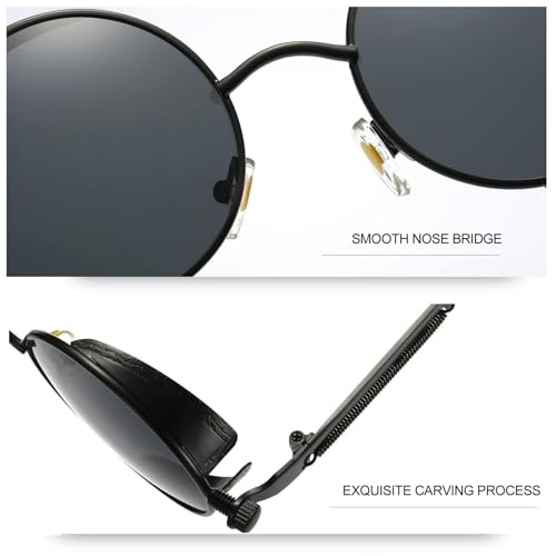 Joopin Retro Small Round Sunglasses Hippie Circle Sun Glasses Polarized UV400 Protection Metal Shades for Men Women - color: A20-polarized Hippie Black