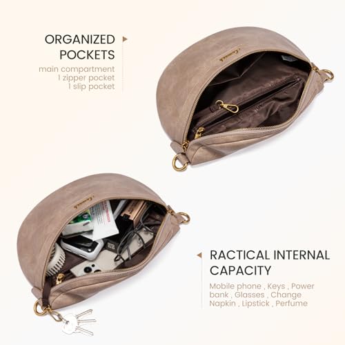 LOVEVOOK Fanny Packs for Women Cross Body, Vegan Leather Belt Bag for Women, Waterproof Sling Purse Fashion Waist Pack Designer Chest Bum Bag with Boho Style Strap - color: Tan, size: M