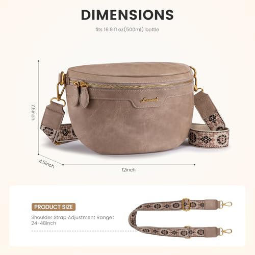 LOVEVOOK Fanny Packs for Women Cross Body, Vegan Leather Belt Bag for Women, Waterproof Sling Purse Fashion Waist Pack Designer Chest Bum Bag with Boho Style Strap - color: Tan, size: M