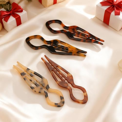 4PCS Prestige French Hair Pins for Women - 4.33” Large Tortoise Shell Hair Pin for Updos Chignons & Buns-Acetate French Twist Pin, Strong Hold Hair Clips All-Day, Hair Styling for Thick Hair - color: Tortoise Shell-A