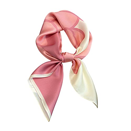 FEIBOON 100% Pure Mulberry Silk Scarfs 26"x26" Square Scarf Women Neckerchief Headscarf hair scarf bandana Gift Packed - color: Pink+ White