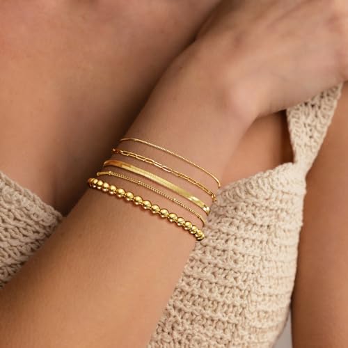 DEARMAY 14K Gold Plated Bracelets for Women, Jewelry Sets Cute Tennis Beaded Bracelets Cuban Link Paperclip Chain Dainty Bracelet Pack Gifts - color: BRACELET-L