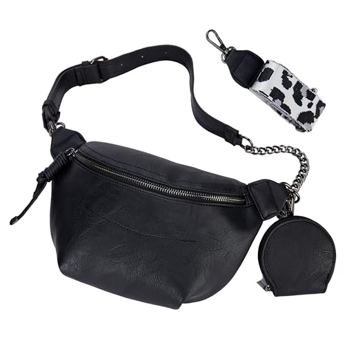 Fanny Packs Waist Bag for Women-Fashion Crossbody Bags Chest Purses Belt Bag with 2 Adjustable Strap (B-Black) - color: B-Black