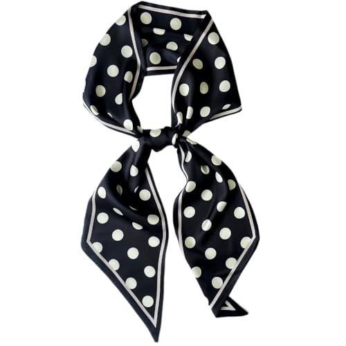 Silk Head Scarf for Hair Fashion Headwrap for Women Lightweight Neck Tie - color: X006-black Wave Point