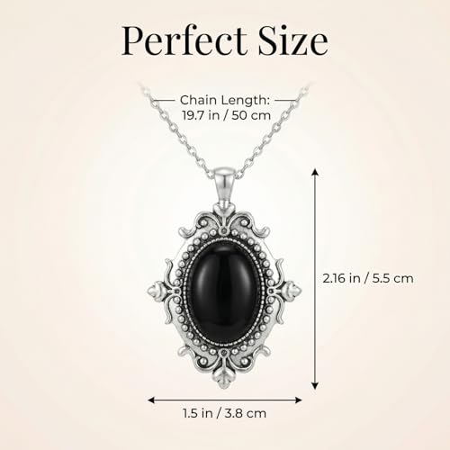 Gothic Vintage Gem Pendant Necklace | Victorian Style Filigree Silver-Tone Jewelry | Ideal Gift for Party Cosplay & Daily Wear - color: Black