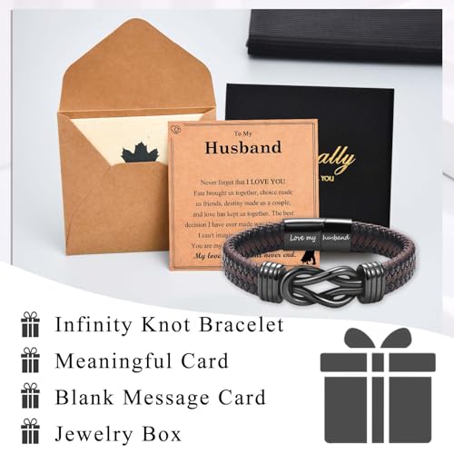 Infinity Knot Bracelet Leather Bracelet Gifts for Son Grandson Nephew Brother Dad Husband Uncle Grandpa Boyfriend, Easter Graduation Christmas Valentines Fathers Day Birthday Gifts for Boys Men Him - style: Husband
