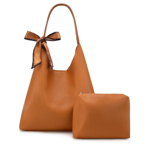 Montana West Slouchy Hobo Bag for Women Shoulder Purses and Handbags with Scarf - color: Caramel Brown