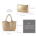 Handmade Woven Bag Satchel Handbag For Women Vegan Leather Tote Bag With Purses Travel Shoulder Bag Underarm Bag - color: Gold