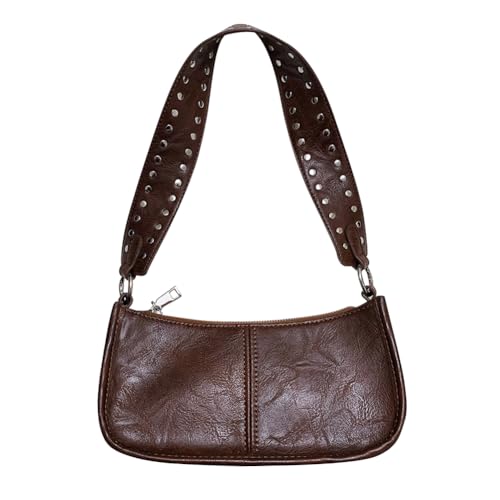 Shoulder Bags for Women Y2k Purse and Handbags Retro Studded Crossbody Bag Small Shoulder Purse Leather Hobo Handbag - color: A1-coffee
