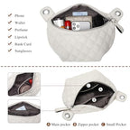 Women's Quilted Crossbody Waist Pack, PU Leather Fanny Pack Sling Bag with Adjustable Belt, Small Shoulder Purse for Travel, Daily Use (Off-white) - color: D-off White