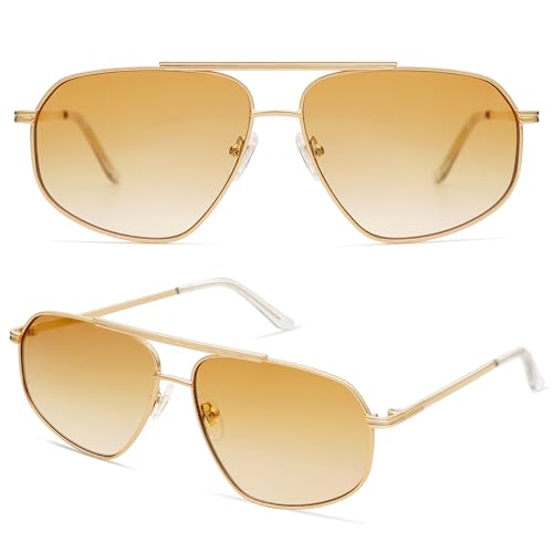 SOJOS Retro Hexagon Aviator Sunglasses for Women Men Trendy Vintage UV400 Protection Shades SJ1200 - color: Gold/Light Yellow