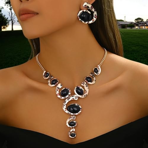 Gold Jewelry Set, Silver Black Boho Western Chunky Vintage Pendant Necklace Stack Trendy Adjustable Non Tarnish Cowgirl Dainty Hypoallergenic Earrings Jewelry Sets For Women - color: Leopard Print Set