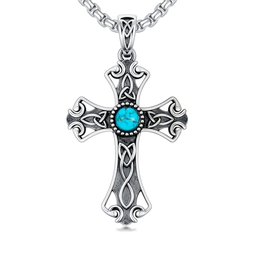 Turquoise Necklaces 925 Sterling Silver Western Necklace Boho Jewelry for Men Women Her Birthday Valentines Day Gifts - style: 1-Celtic Cross Necklace