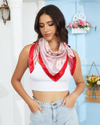 AWAYTR 35” Satin Head Scarf for Women Like Silk Scarf Hair Bandanas Women Large Square Neck Scarf Headscarf Head Wrap - color: Red + Pink