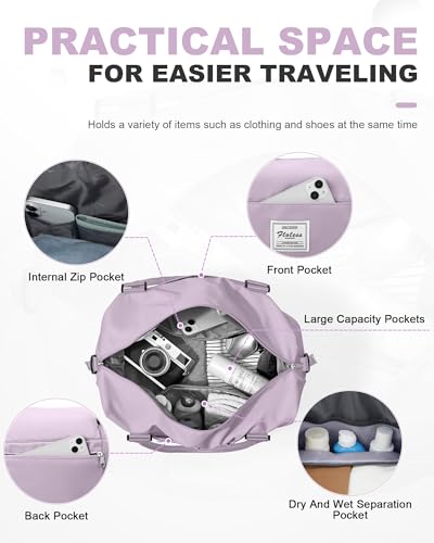 Travel Duffel Bag, 18x14x8 Inches Travel Bag Spirit with Shoes Compartment, Weekender Overnight Bag for Women with Trolley Sleeve, Carry On Bag for Airplanes Sport Tote Gym Bag Purple - color: H5-Purple, size: Large